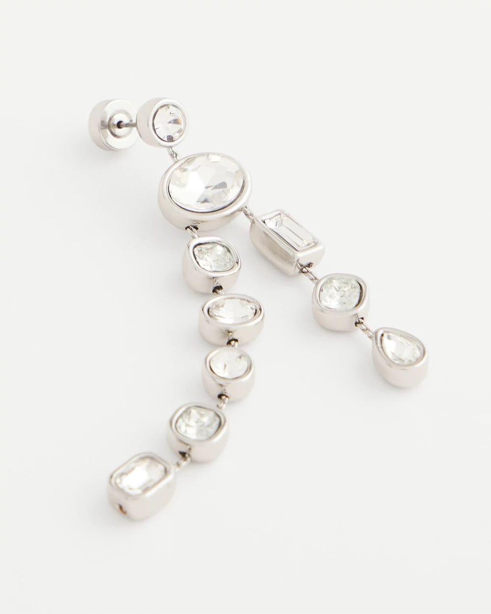 Bezel Set Linear Silvertone Earrings