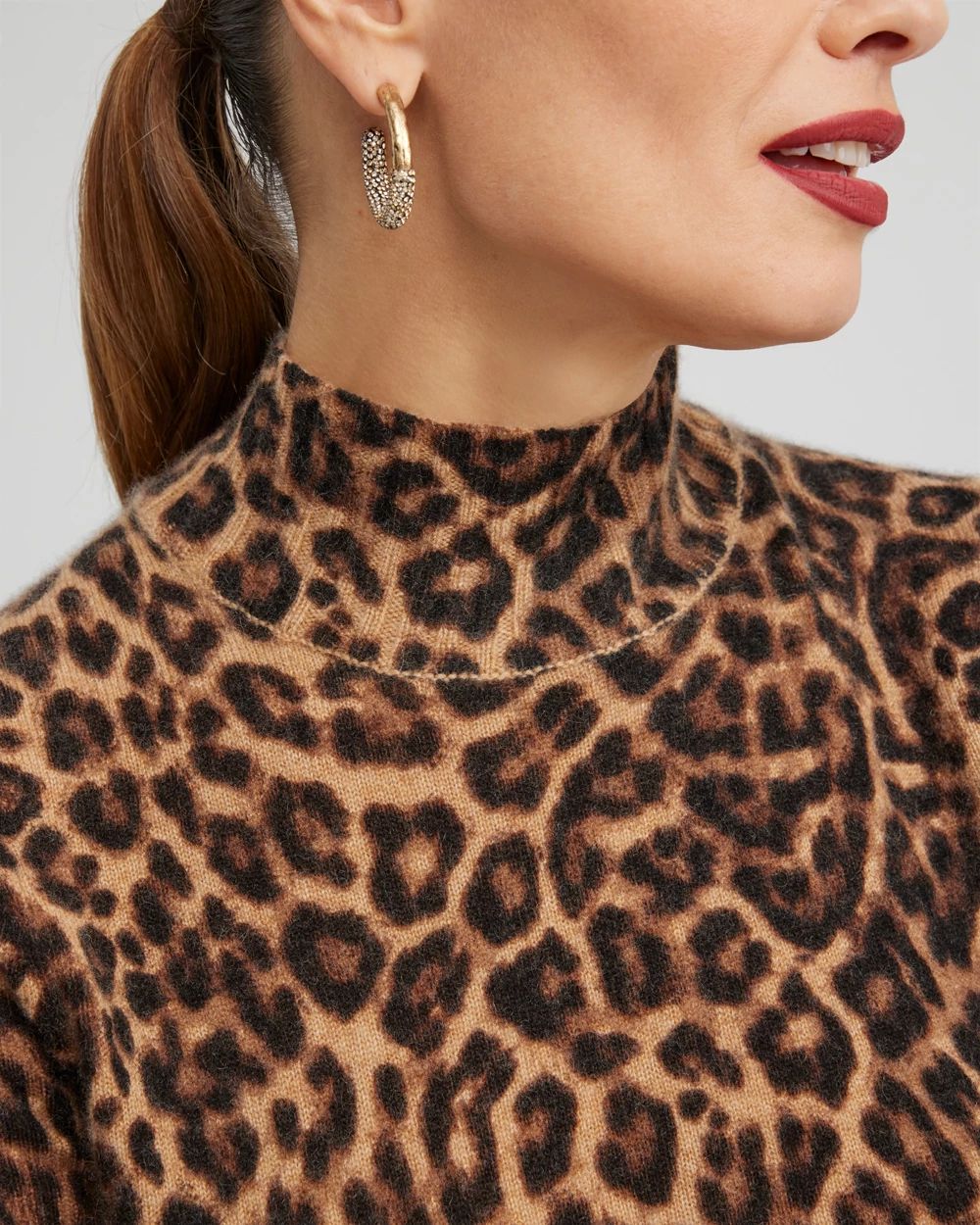 Cashmere Leopard Elbow Sleeve Sweater