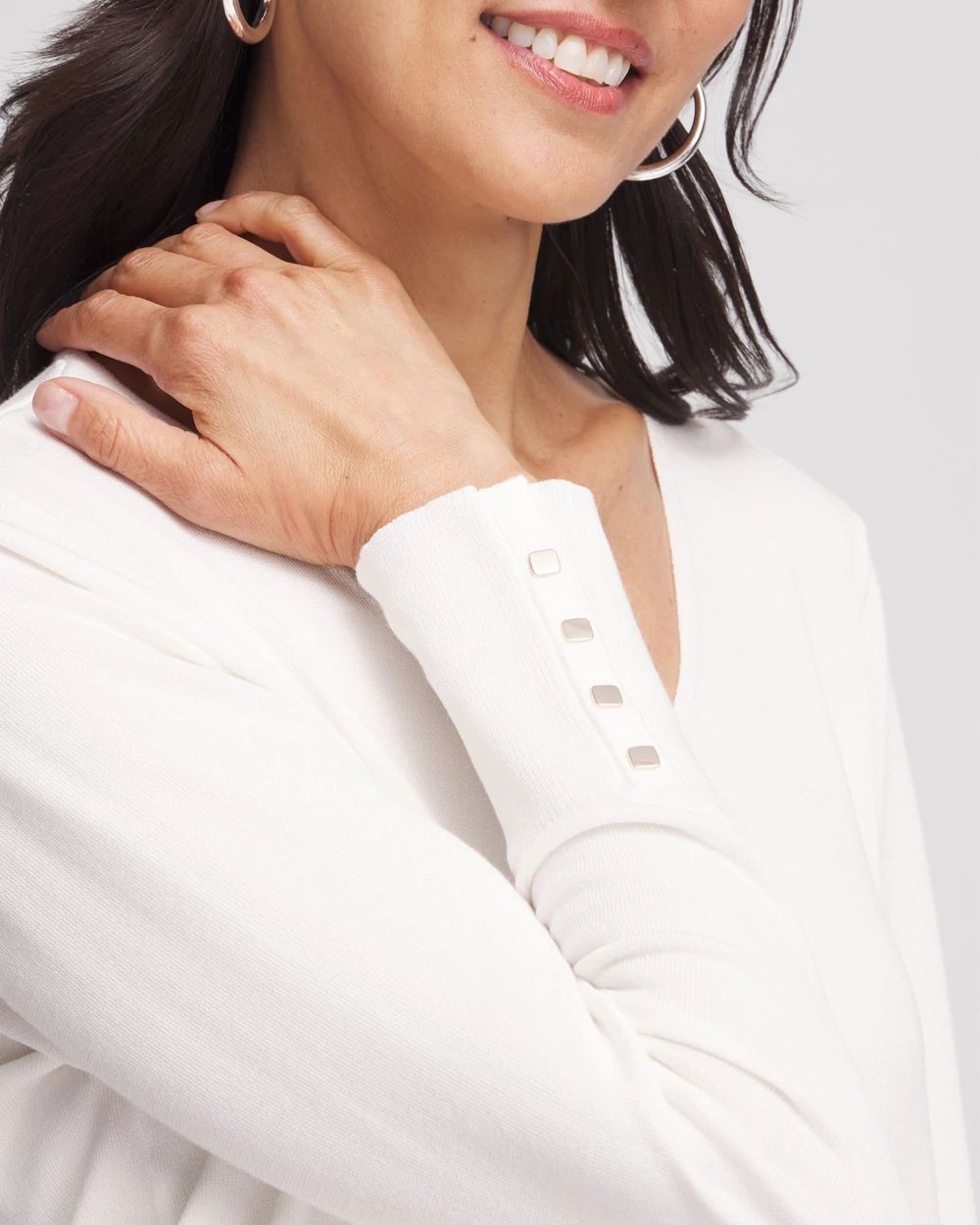 Button Detail V-neck Pullover Sweater