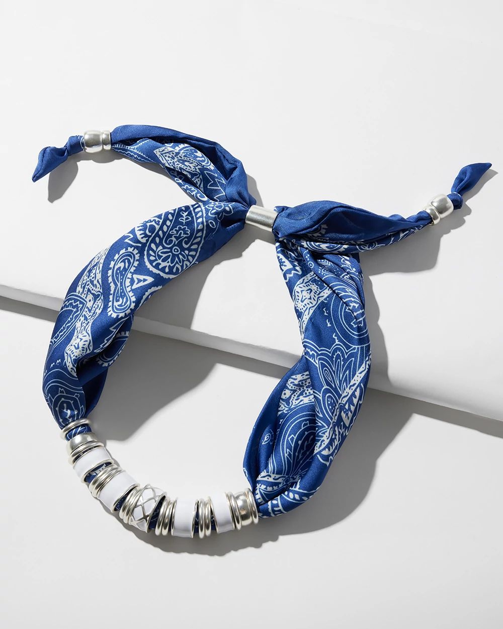 White & Blue Scarf Necklace