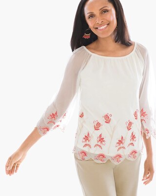 Embroidered Floral Mesh Top