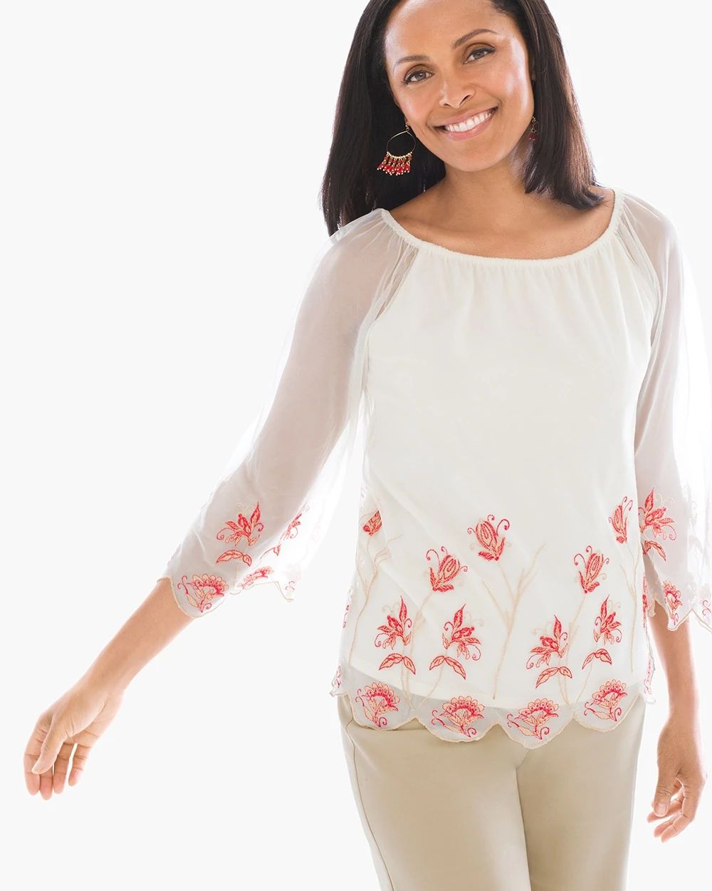 Embroidered Floral Mesh Top