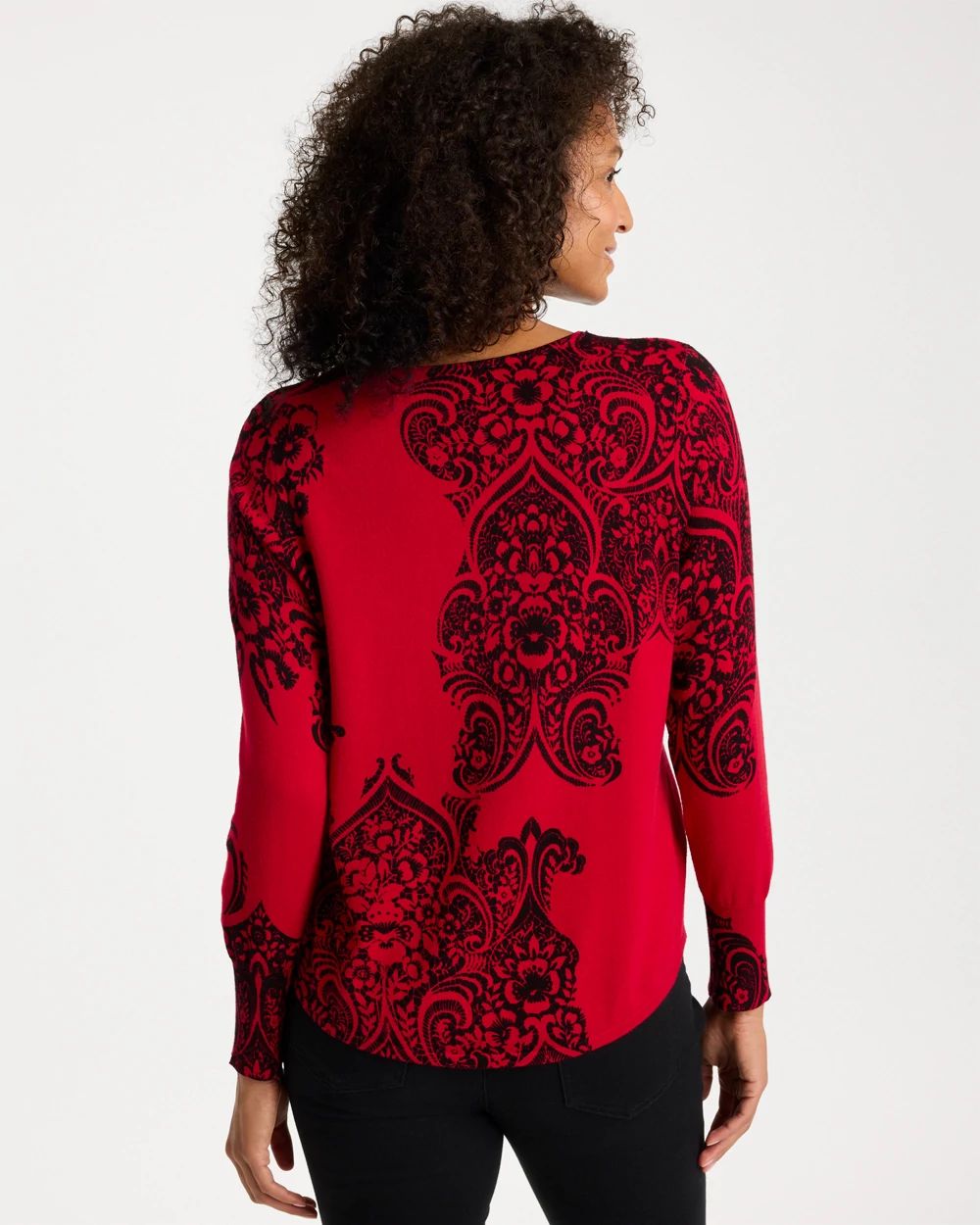 Ella V-Neck Printed Pullover Sweater click to view larger image.