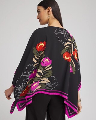 Floral Border Trim Poncho