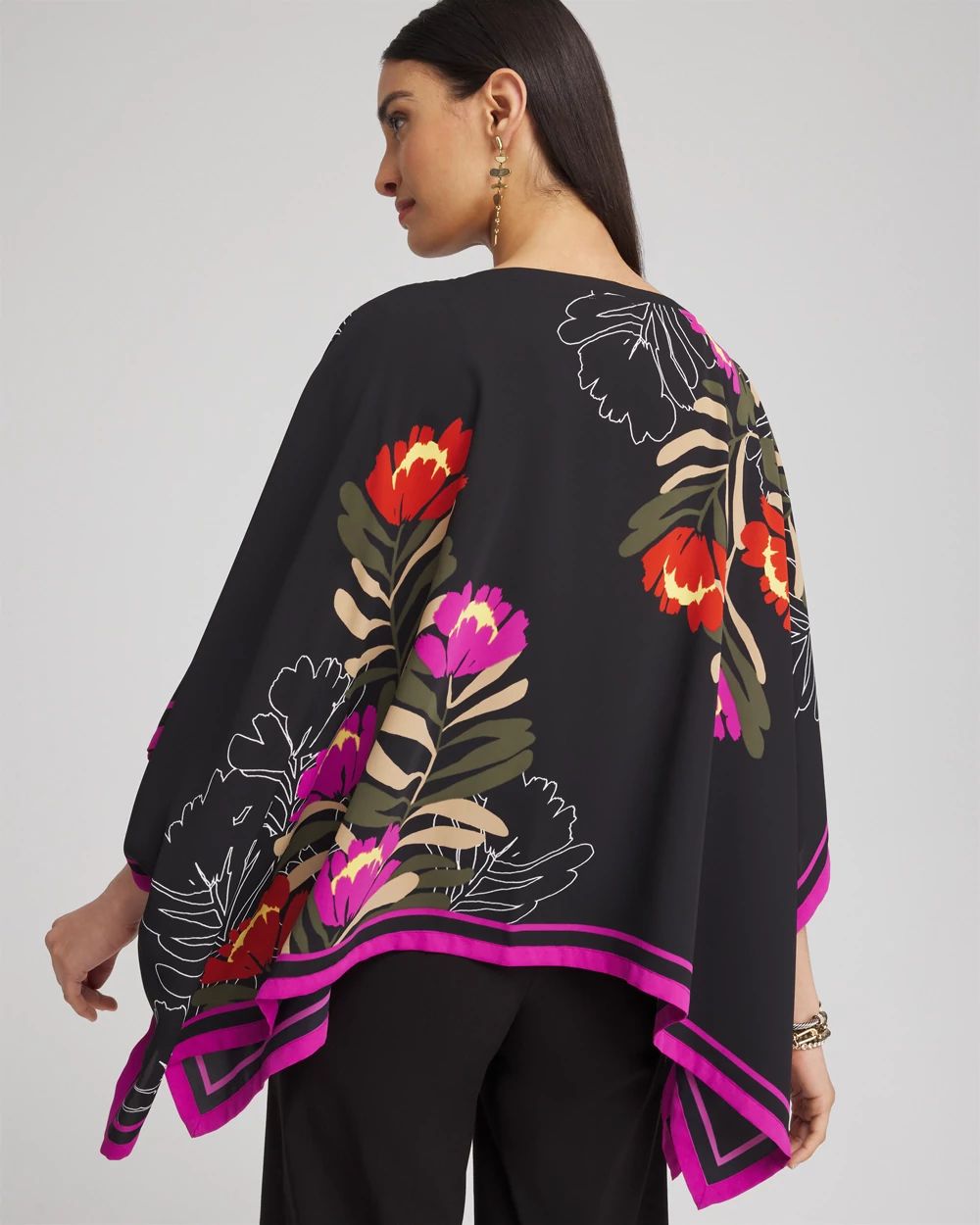 Floral Border Trim Poncho