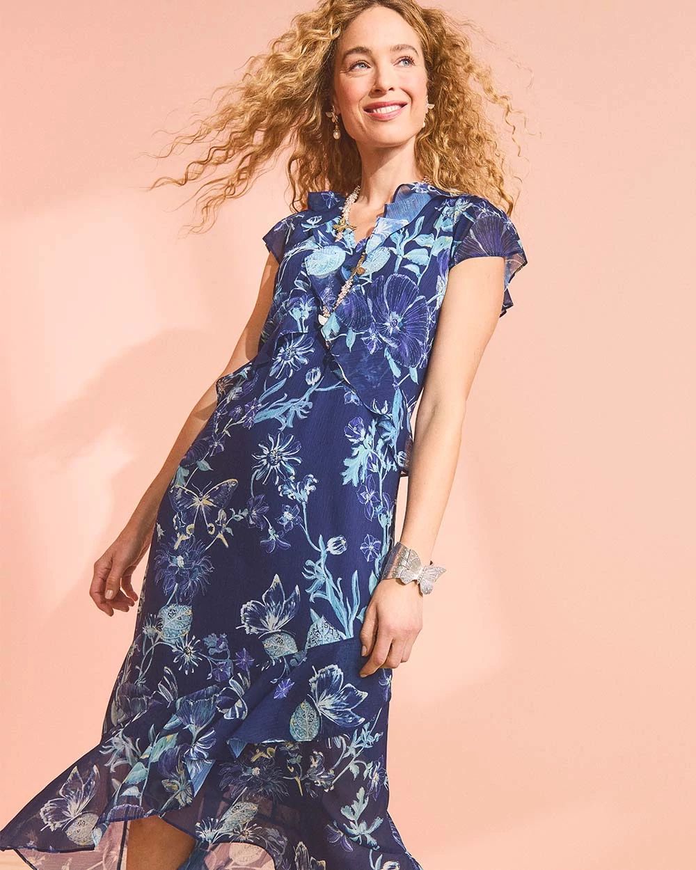 Fit and Flare Chiffon Ruffle Dress
