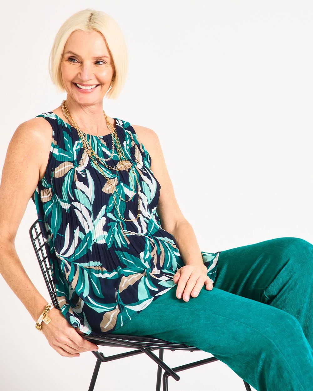 Travelers™ Palm Pleated Chiffon Tank