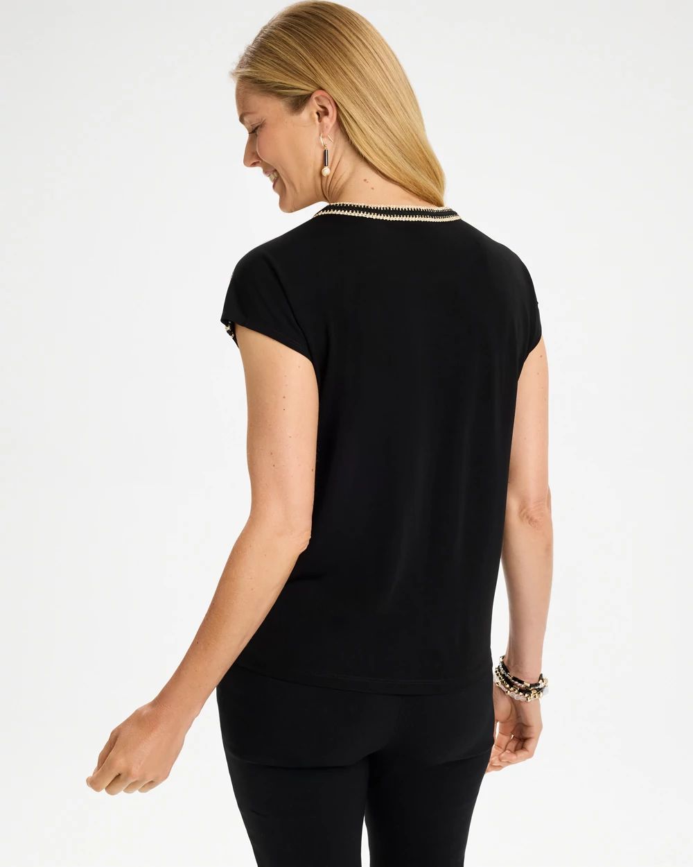 Knit Short Sleeve Trimmed Tee click to view larger image.