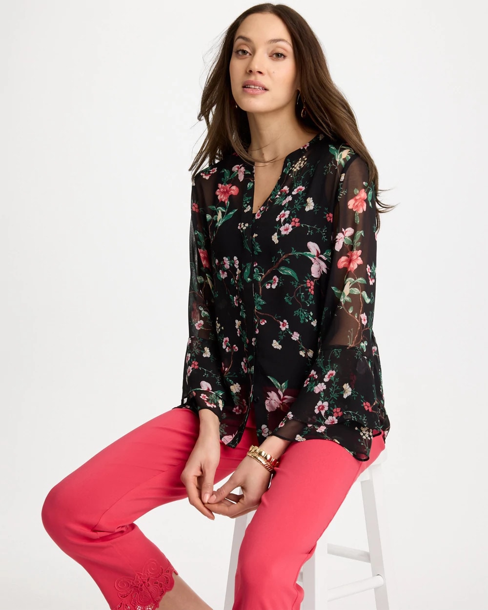 Georgette Ruffled Cuff Blouse