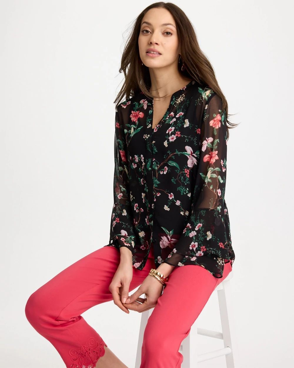 Georgette Ruffled Cuff Blouse