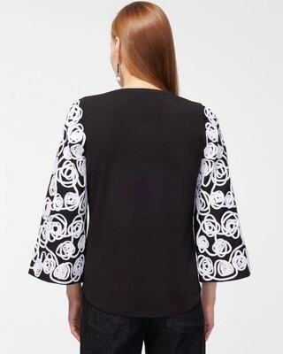 Knit Woven Mix Soutache Sleeve Tee
