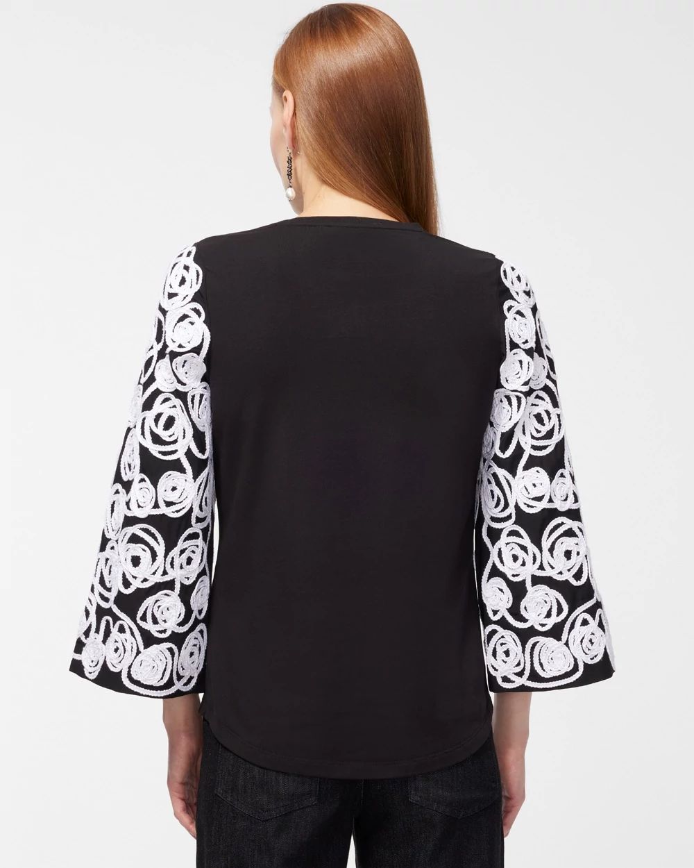 Knit Woven Mix Soutache Sleeve Tee