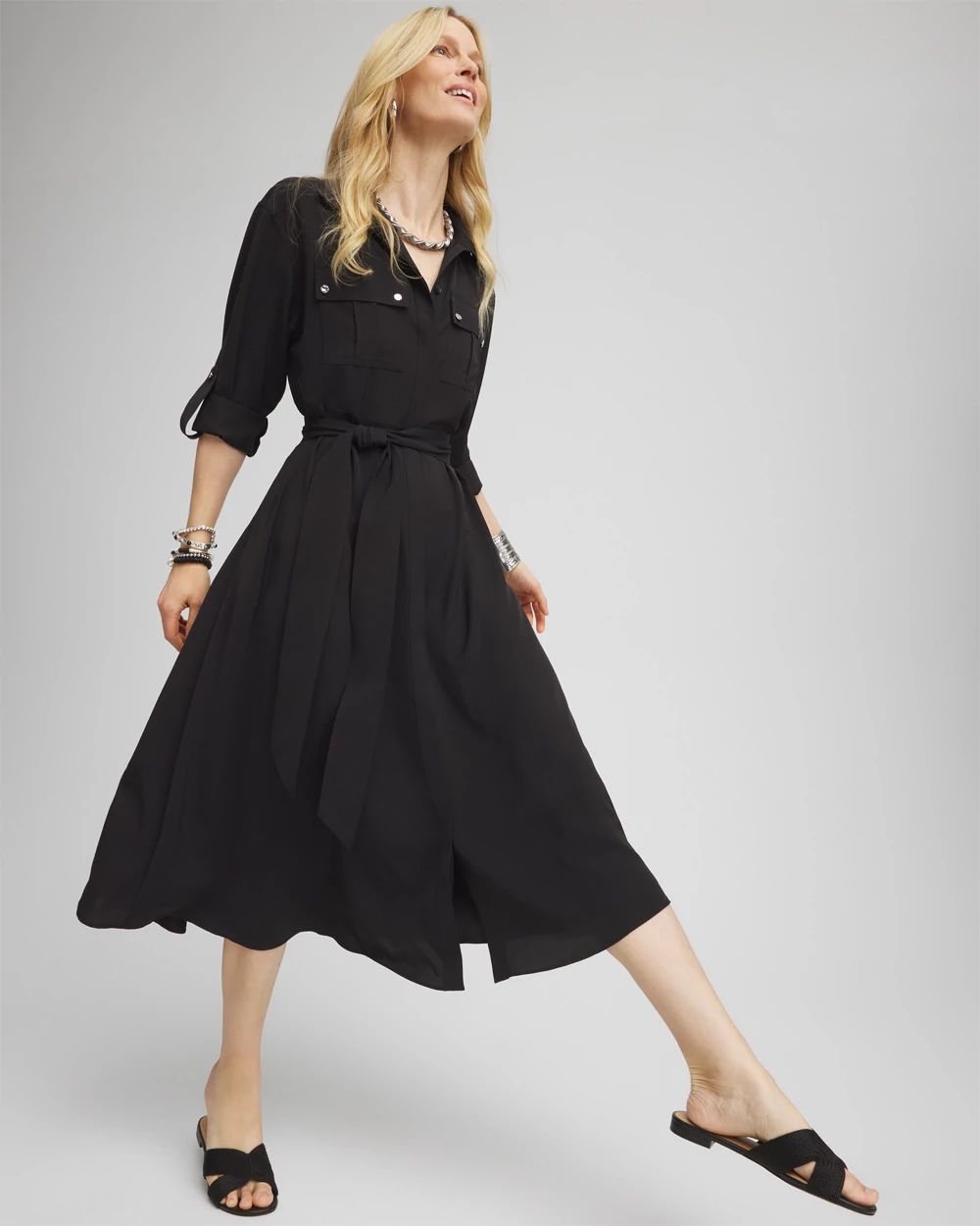 Twill Belted Midi Shirtdress