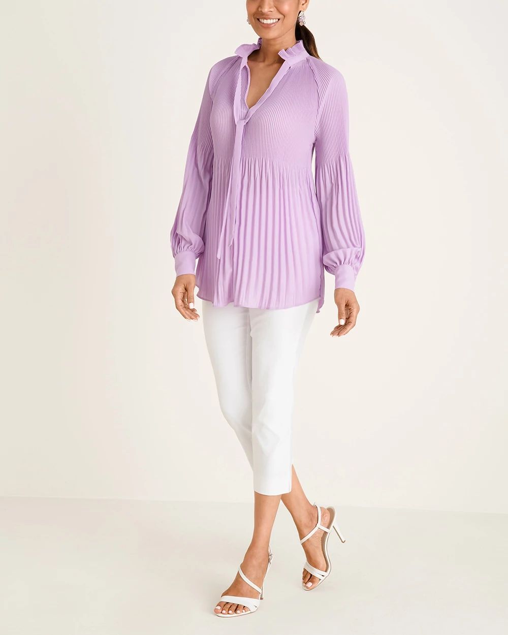 Pleated Mockneck Blouse