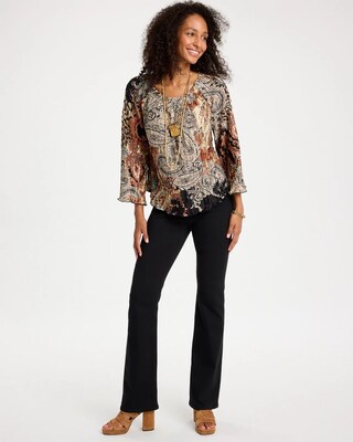Printed Pleated Flare Sleeve Top click to view larger image.