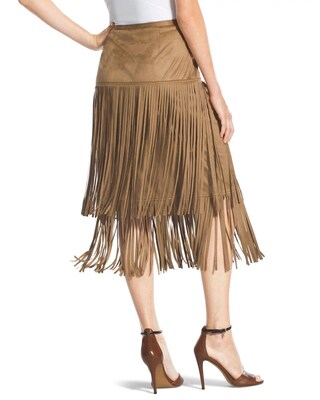 Faux-Suede Fringe Skirt
