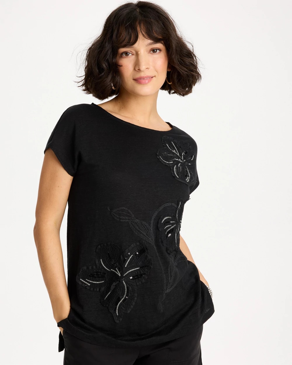 Chico's Linen Embellished Sequin Tunic In Black