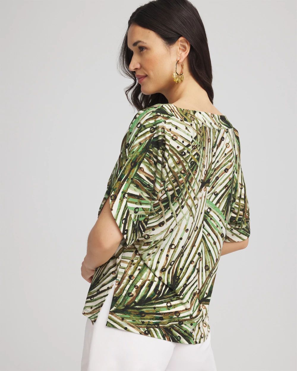Palm-Frond-Motif Jersey Dolman Tee