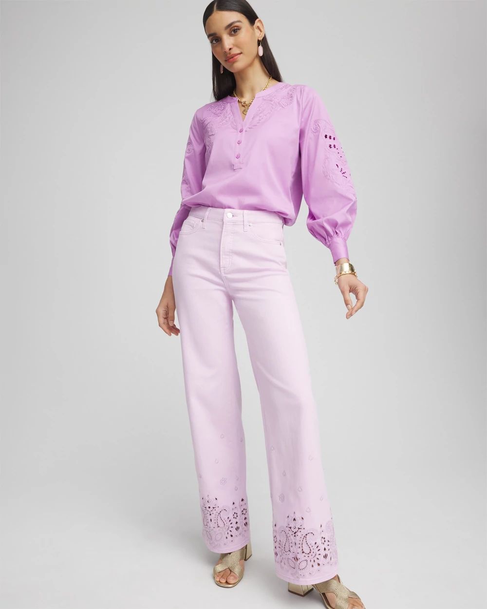 Embroidered Poplin Splitneck Shirt