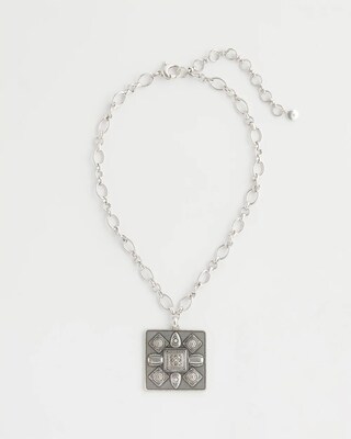 Silver Tone Square Pendant Necklace click to view larger image.