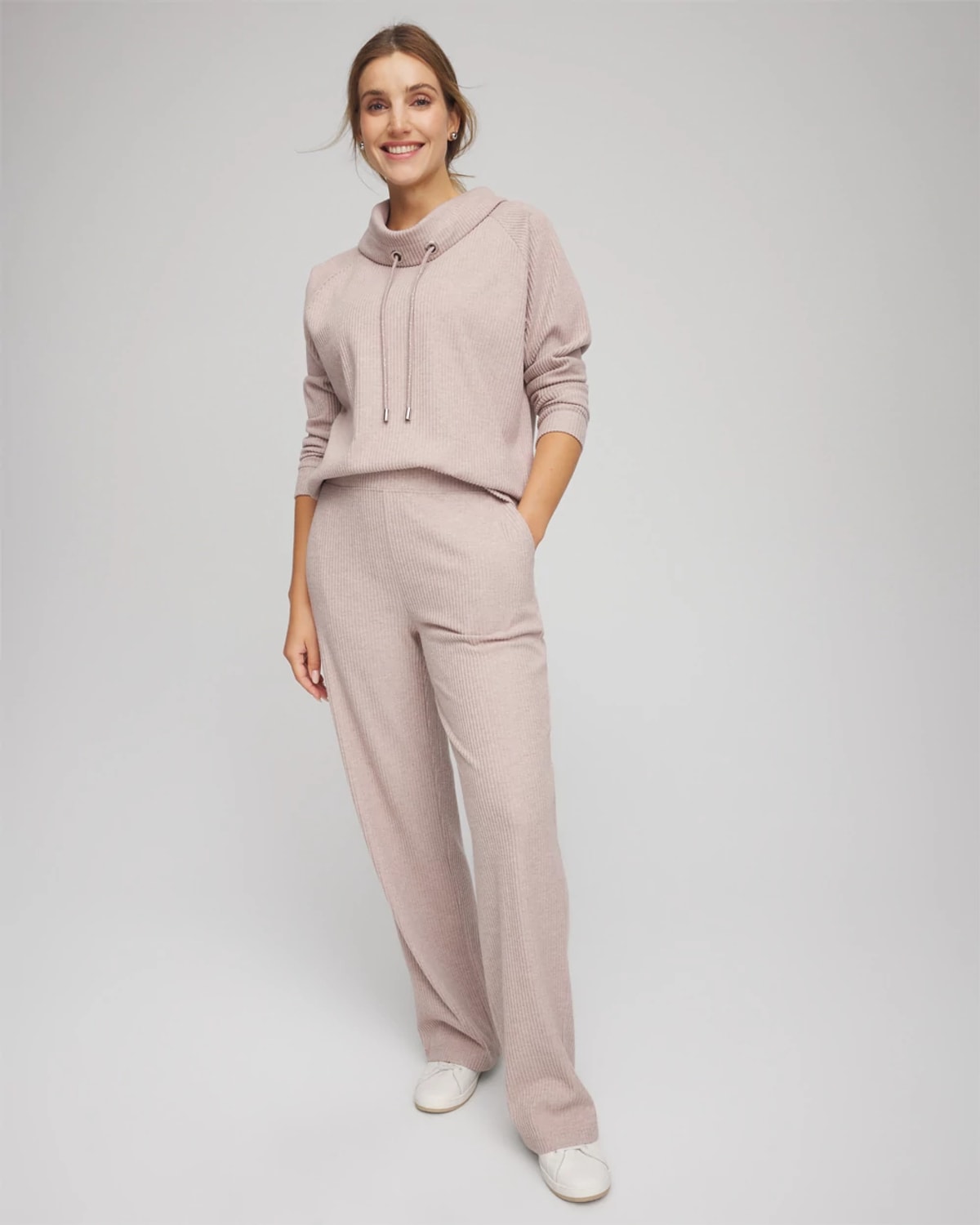 Chico's Brushed Ribbed Pants In Light Taupe Heather