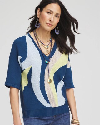 Print V-Neck Pullover Sweater click to view larger image.