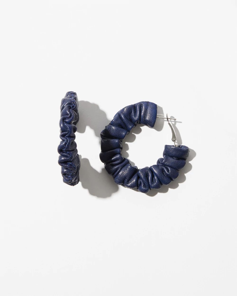 Navy Leather Hoops