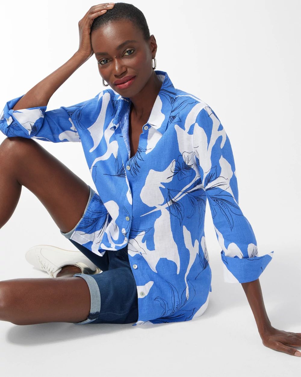 No Iron Linen 3/4 Sleeve Tropical Shirt