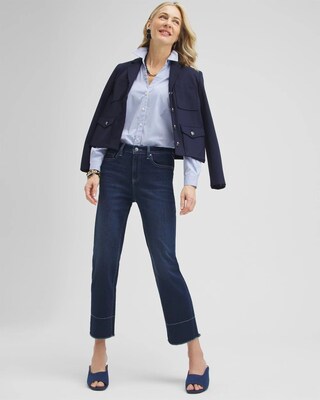 High Rise Fray Hem Straight Cropped Jeans