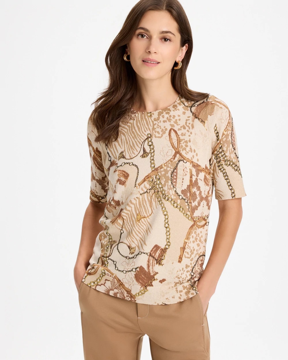 Ella Printed Short-Sleeve Sweater