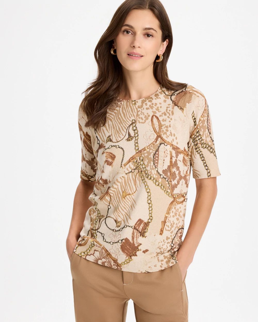 Ella Printed Short-Sleeve Sweater
