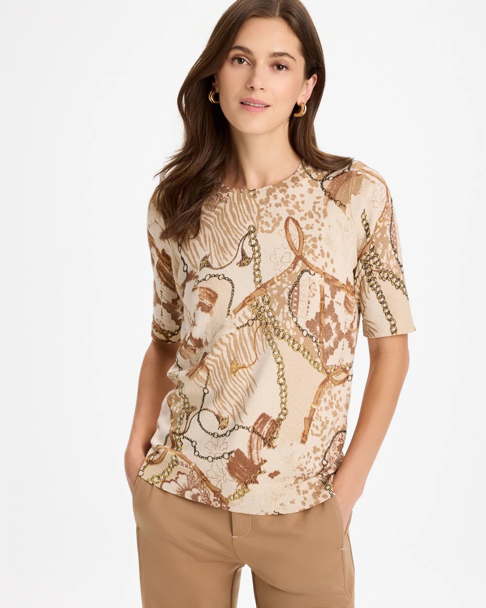 Ella Printed Short-Sleeve Sweater, photo 1 of 5