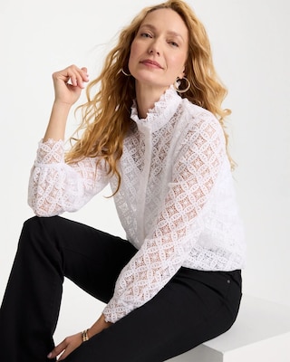 Lace Ruffle Neck Blouse click to view larger image.
