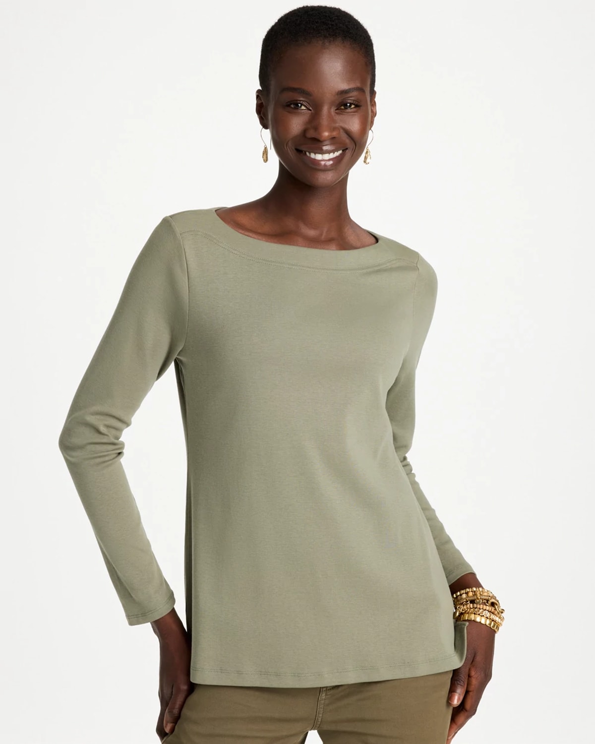 Chico's Stretch Cotton Boatneck Tunic In Fresh Eucalyptus