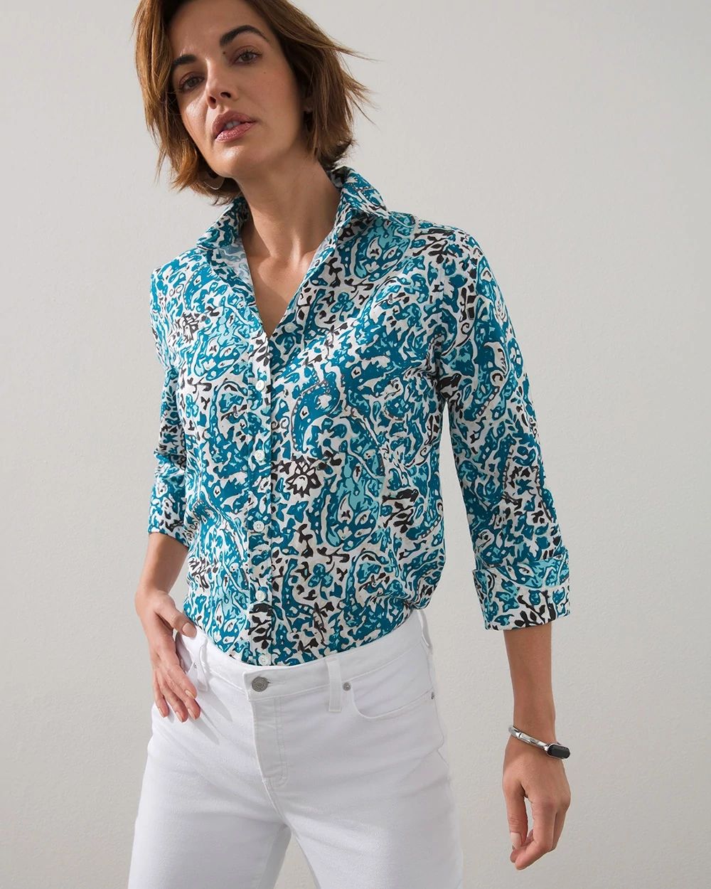 No-Iron Stretch Paisley Print Shirt