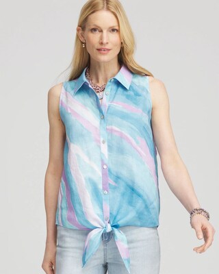 No Iron™ Linen Tie-Front Sleeveless Shirt