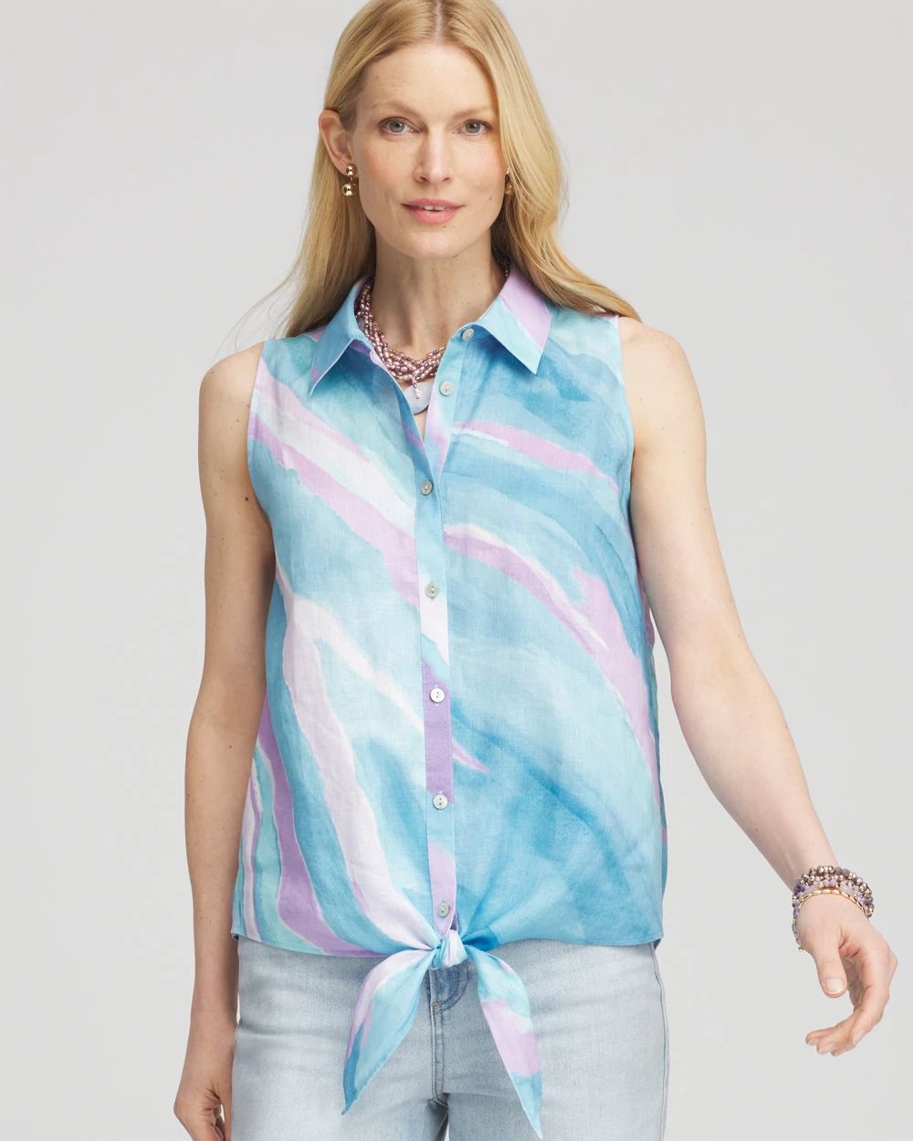 No Iron™ Linen Tie-Front Sleeveless Shirt