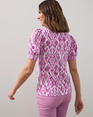 Pink Ikat Puff Sleeve Slub Tee