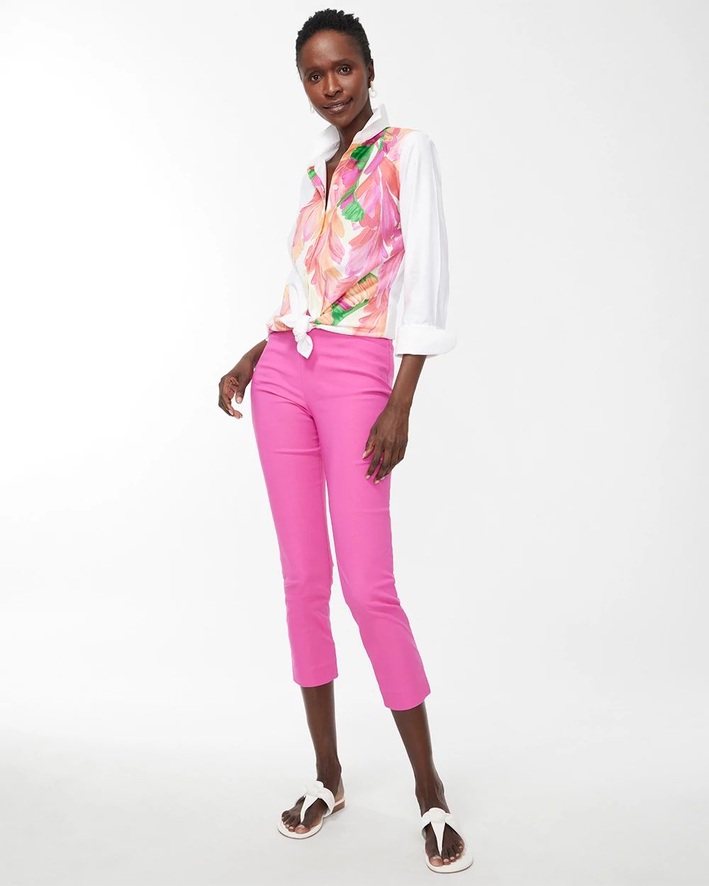 No Iron Stretch 3/4 Sleeve Foliage Shirt