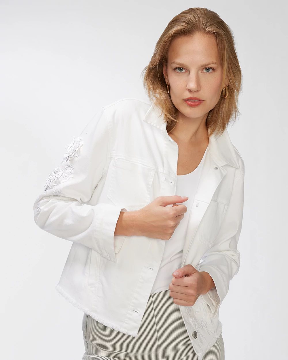 3D Floral Applique Denim Jacket