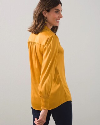 Satin Smocked-Cuff Blouse