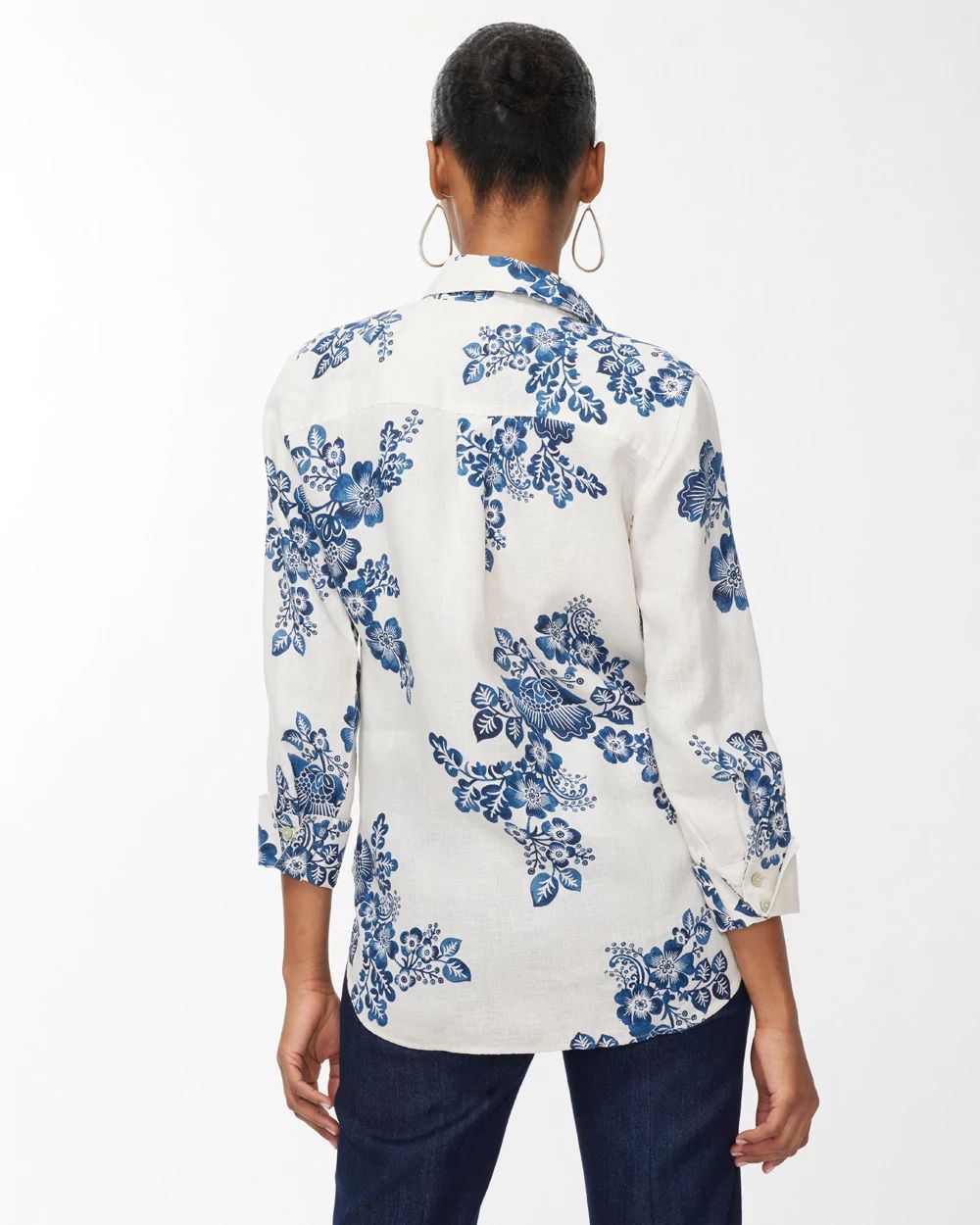 No Iron Linen 3/4 Sleeve Floral Shirt