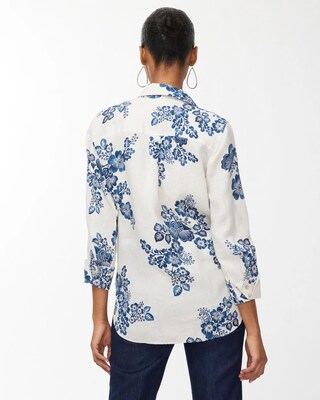 No Iron Linen 3/4 Sleeve Floral Shirt