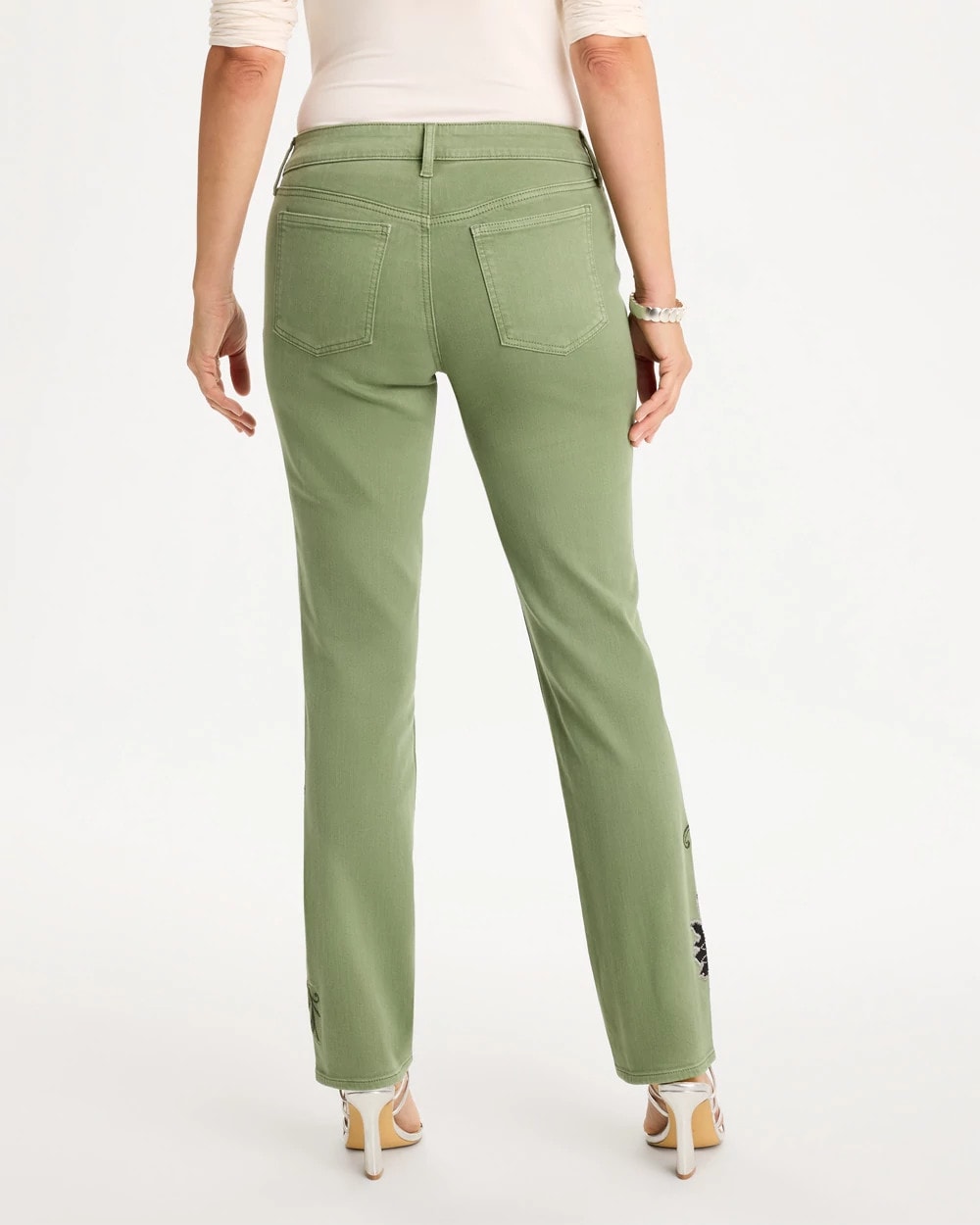 Embellished Pull-On Straight Jeans