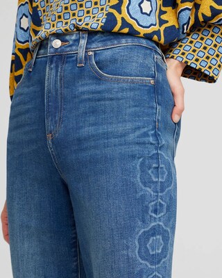 High Rise Laser Print Straight Jeans