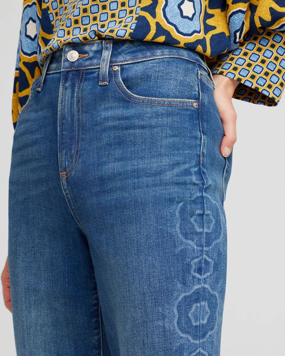 High Rise Laser Print Straight Jeans