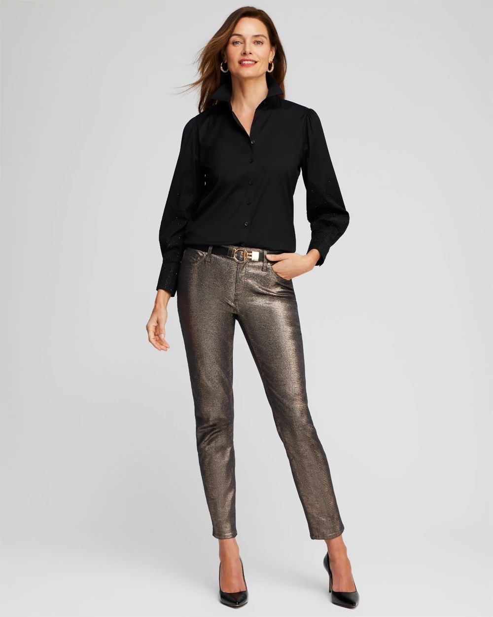 Poplin Embellished Sleeve Shirt click to view larger image.