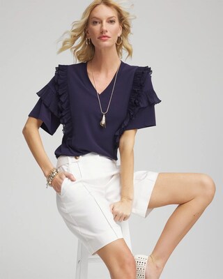 V-Neck Tiered Ruffle Sleeve Tee click to view larger image.