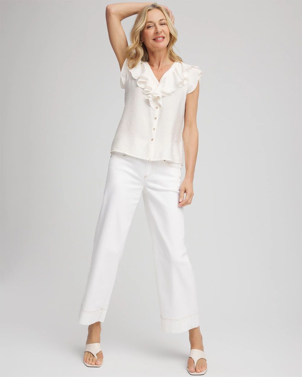 Crepe Ruffle-Trim Blouse click to view larger image.