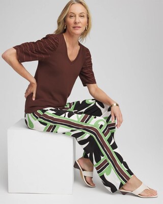 Cotton-Blend Ruched-Sleeve Top click to view larger image.